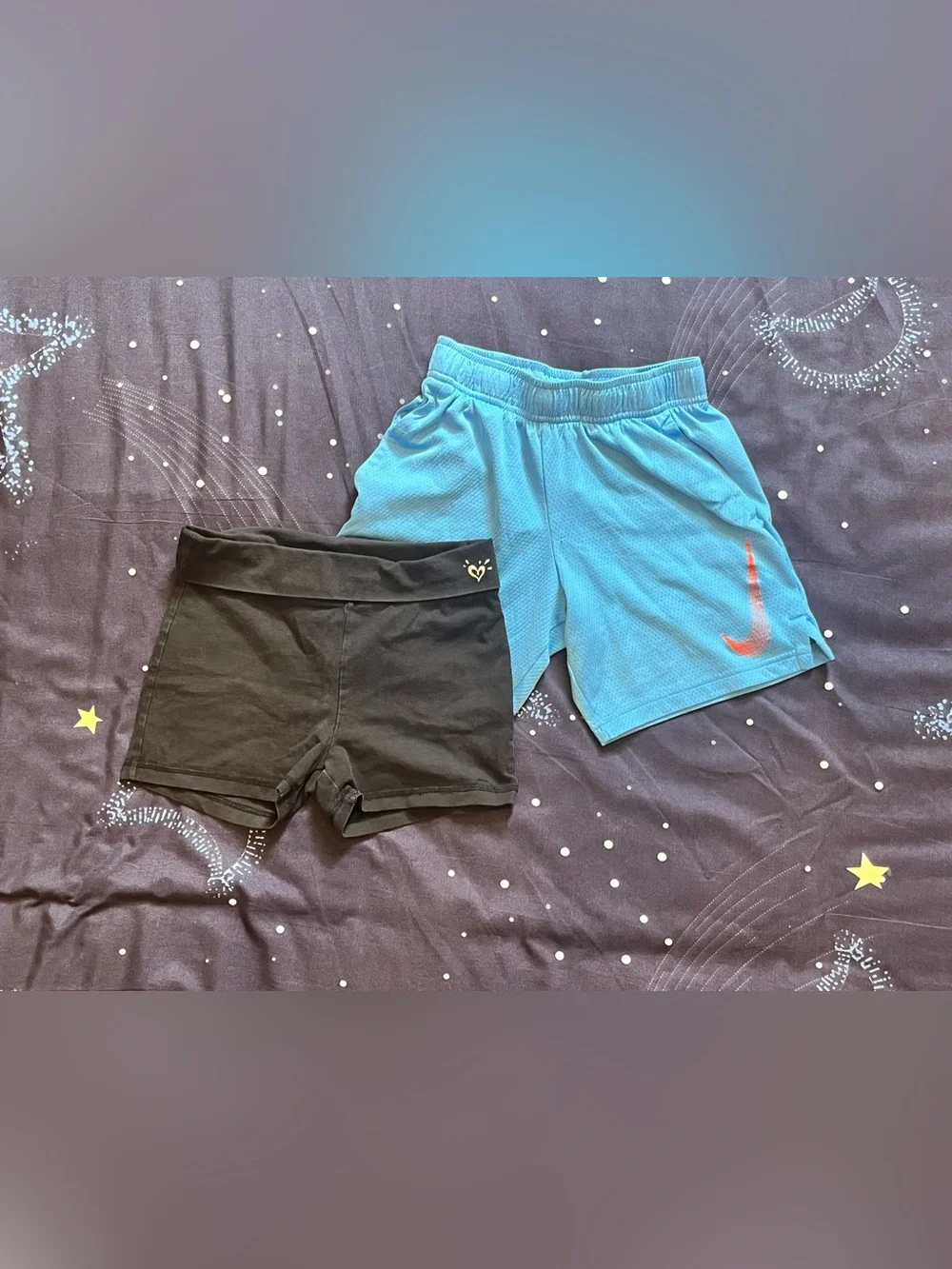 Girls Sz S(6/7) 2 pairs of shorts Nike Mesh Justice fold over bike shorts bundle